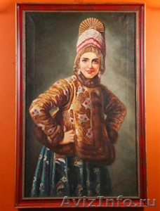 Картина с изображением латышской девушка в национальном костюме". Холст, масло.  - Изображение #1, Объявление #624443